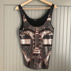 Express Sequined Tank Top - Black & Gold